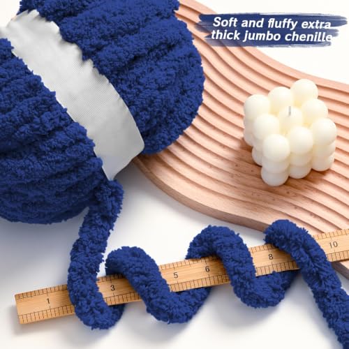 10 Pack Navy Blue Fuzzy Chunky Yarn for Hand Knitting, Bulky Thick Fluffy Chenille Yarn for Crocheting, 240yds/70.5oz Jumbo Crochet Yarns, Soft Chunky Knit Blanket Yarns for Crochet - color: 10 Navy Blue