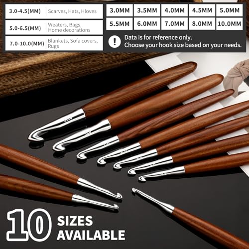 Lunarm Crochet Hook 6.0mm Ergonomic Crochet Aluminum Hook Wood Handle | Available in 3mm-10mm for Arthritic Hands DIY Craft Knitting Bouquets, Blankets, Hats, Gloves from Various Yarns - size: 6.0mm
