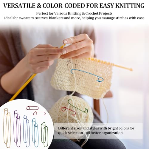 12pcs Knitting Stitch Holders Set, Aluminum Yarn Stitch Holder Needles, Colorful Safety Pin Style Cable Stitch Holders for Knitting, Crochet, Sweaters, Socks, Yarn Sewing DIY Craft Tools