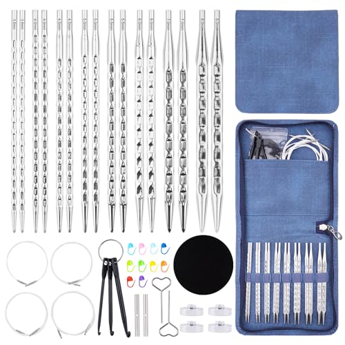 BsHooker Interchangeable Square Knitting Needles Set with Case 3.5mm-8mm | 8 Pairs Circular Aluminum Knitting Needles,4 Cables,Ergonomic Needles Kit