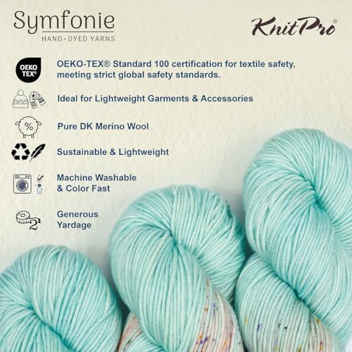 KnitPro Symfonie DK Weight Merino Wool Yarn 240yds, 100g, Bonnie Blooms | 100% Extrafine Merino, Hand Dyed, OEKO-TEX Certified, Superwash, Colorfast, #3 Yarn Skein for Knitting & Crochet - color: Bonnie Blooms
