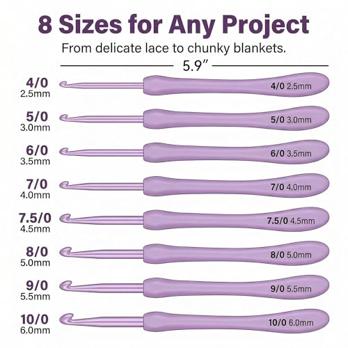 Tunisian Crochet Hooks Set, Deep Purple Ergonomic Handles with Size Marks, Multiple Hook Sizes for Sweaters Scarves and Blankets, Smooth Lightweight Grip - color: dark