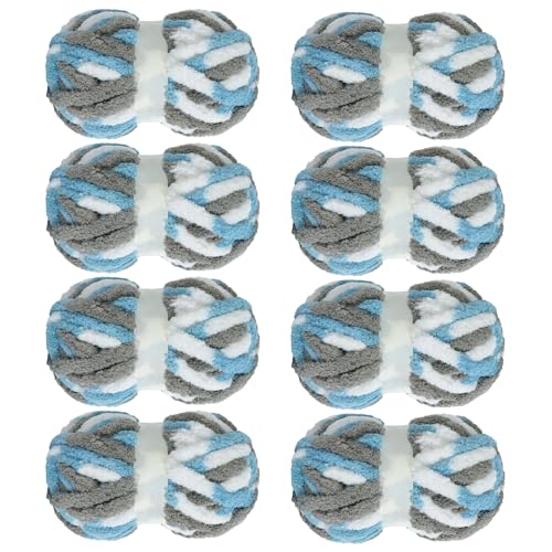MABOZOO Tie Dye Chunky Yarn for Crocheting 8 Pack,Sky Blue Fluffy Jumbo Chenille Yarn,Soft Plush Yarn Bulky,Giant Thick Fuzzy Yarn for Hand Knitting or Arm Knitting (29 yds,8 oz Each Skein) - color: Sky Blue,Grey