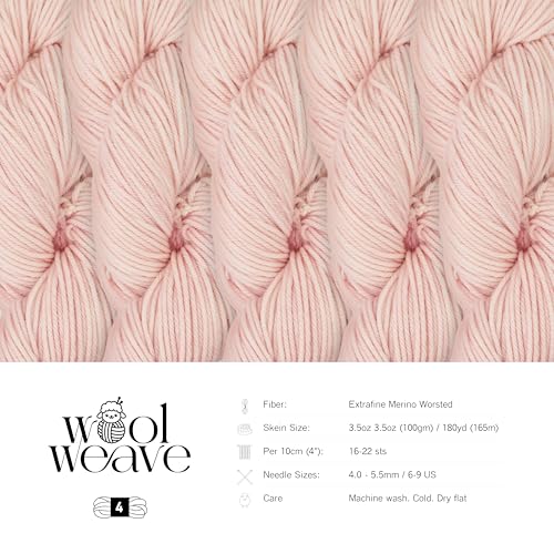 Woolweave Worsted Weight Yarn - 100% Extrafine Merino Wool Yarn for Knitting & Crocheting - Hand Dyed, Ultra-Soft & Warm - 100g Skein, 180 Yards - Machine Washable - color: Himalayan Salt