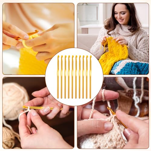 10Pcs 6mm Aluminum Crochet Hook, Knitting Needles Craft Yarn, Crochet Hook for DIY Craft, Gold Crochet Needles for Knitting Scarf(Gold) - color: 6MM Gold