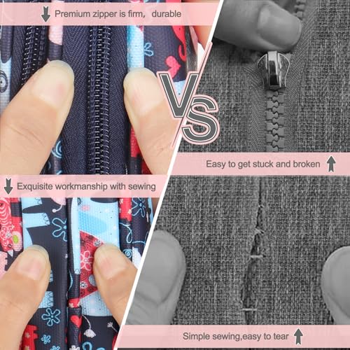 Katech Portable Travel Crochet Hooks Case w/Zippe Pocket Elephant Pattern | Hooks Organizer with Zipper, Web Pocket and Crochet Holder Slots for Knitting Accessories Needles During Tour - color: Elephant Pattern