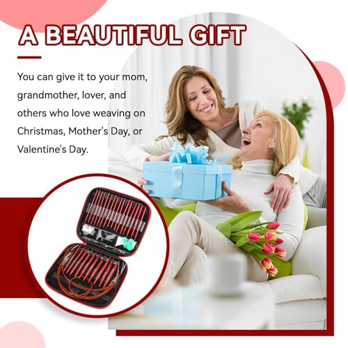 Interchangeable Knitting Needle Set with Circular Cable for Crafters, 13 Circular Knitting Needles with 4 Cables for Beginner, DIY Crafts, 3-10 mm Aluminum Red Needle Set