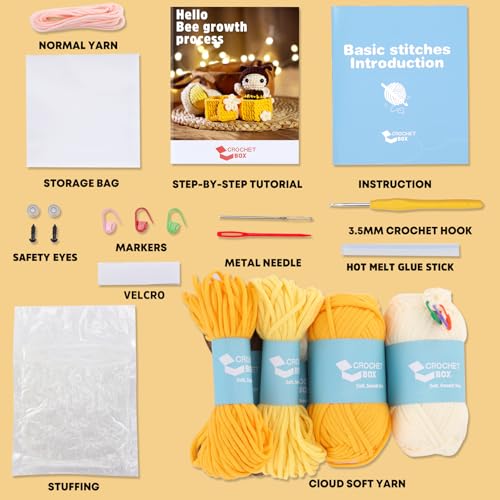 Crochet Kit for Beginners Adults - Bee Grow Up Starters Crochet Kit, Beginners Crocheting Kitting for Adults Teen, DIY Craft Gifts with Crochets Yarns, Hook, Step-by-Step Video, Instruction - color: Bee grew up