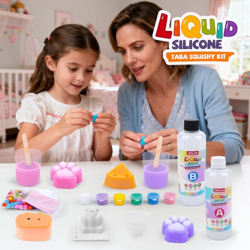 Taba Squishy Making Kit, DIY Taba Squishy Kit, 18oz Liquid Silicone | with 6 Silicone Molds, Bubble-Free Craft Set for Making Squishies, Beginner Friendly DIY Craft Gift, Gifts for Any Occasion