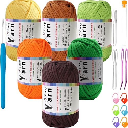 Beginner Easy Yarn Kit for Knitting,Crocheting; Worsted Weight Medium #4; Cotton Blend Yarn for Amigurumi with Tools (Positive Sunflower, 6 Skein) - color: Positive Sunflower