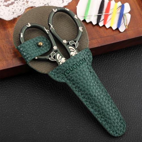 YOUGUOM Crochet Stitch Scissors with Cover, Small Crafting Shears | Vintage, Sharp, for Sewing, Embroidery, Needlework, Knitting, Yarn, Paper, Detail Thread Snips, Mini DIY Tools, Green - color: Golden Green