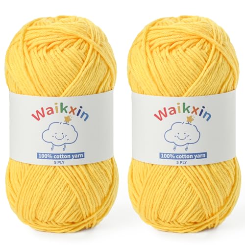 Cotton Yarn for Crocheting - 262.4yds / 3.52oz Baby Yarn for Crocheting Soft - 100% Milk Cotton Yarn 5 Ply Crochet Amigurumi Yarn for Crafts&Puzzle/Socks/Hats(2 Golden Yellow) - color: 2 Golden Yellow