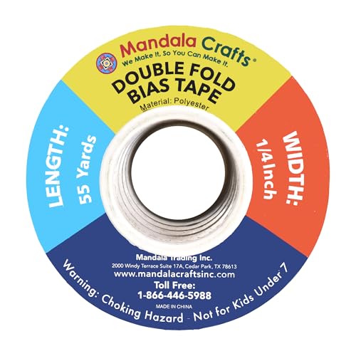 Mandala Crafts 55 Yds 1/4 Inch Camel Double Fold Bias Tape for Sewing | Machine Washable Binding Tape for Quilting, Hemming, Seams, Fabric Piping, All Fabrics & Denim, Indoor & Outdoor - color: Camel, size: 1/4 Inch 55 Yards