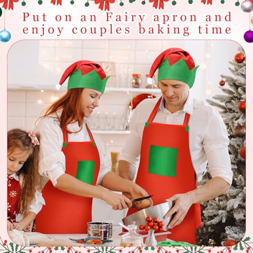 Handepo 12 Sets Christmas Apron and Hat Christmas Elf Costume Kit for Adults Women Cosplay Kitchen Xmas Holiday - color: Red, style: Simple