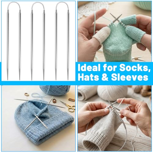 3.0MM Double-Pointed Flexible Knitting Needles 3-Piece Set, 9 Inch/23cm Circular Knitting Needles Stainless Steel Needles for Small Projects DIY Knitting - size: Size US 2.5 (3mm)