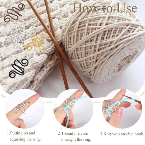 4Pcs Crochet Rings for Finger, Crochet Tension Ring for Crocheting Open Adjustable Yarn Guide Crochet Tension Ring Crochet Accessories Knitting Ring for Finger (Multicolor-B), SATONBEYI - color: Multicolor-B-4P