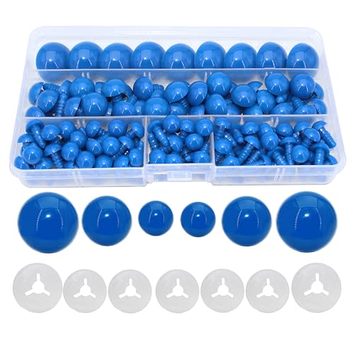 Thalinfayi 200pcs 10/15/24mm Safety Eyes and Washers for Amigurumi Crochet | Blue Plastic Crochet Craft Eyes for Stuffed Plush Animals, Crafts, Crochet Doll DIY Making Supplies ; Neatly Sorted by Size - color: Blue