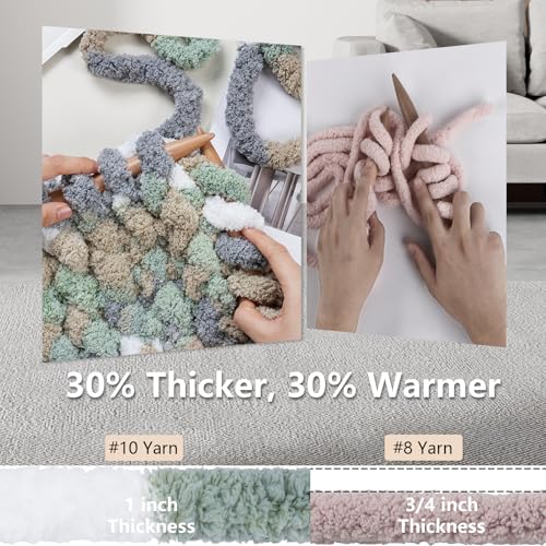 Cozyful Chunky Yarn for Hand Knitting - #10 Chunky Chenille Blanket Yarn, Jumbo Big Thick Chunky Yarns for Crocheting, Tie Dye Bulky Knit Yarns, 8 Skein (20 yds 8 oz Each Skein), Cream&Sage&Grey&Khaki - color: Cream&Sage&Grey&Khaki