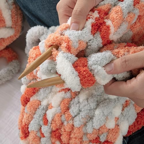 MABOZOO Tie Dye Chunky Yarn for Crocheting 8 Pack,Fluffy Jumbo Chenille Yarn,Soft Plush Yarn Bulky,Giant Thick Fuzzy Yarn for Hand Knitting or Arm Knitting,Orange & Grey (26 yds,8 oz Each Skein) - color: Orange,Grey