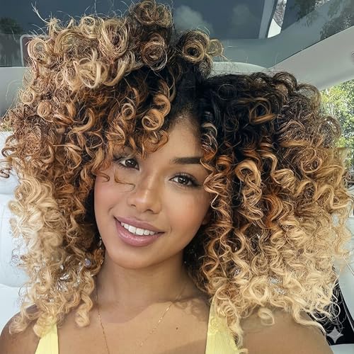 Jamaican Bounce Crochet Hair Extensions 8 inch Ringlet Wand Curl Crochet Hair 3 Tone Blonde Ombre Curly Crochet Braids Grey Crochet Braiding Hair 60 Roots - color: T1/27/613, size: 8 Inch (Pack of 3)