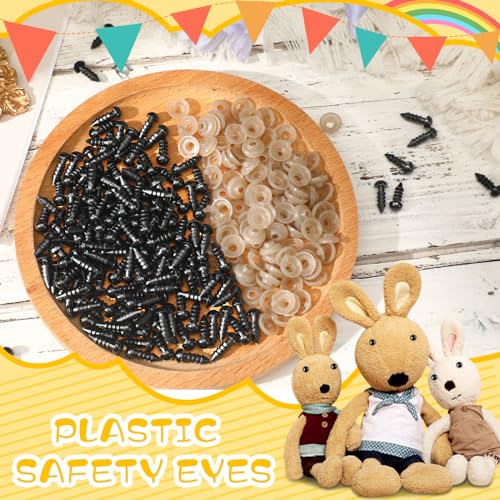 UPINS 600pcs 6mm Black Safety Eyes with Washers for Amigurumi Crochet Dolls | 6mm Plastic Craft Eyes with Washers, Amigurumi Doll, Stuffed Animal, DIY Crafts Making Supplies - size: 6MM