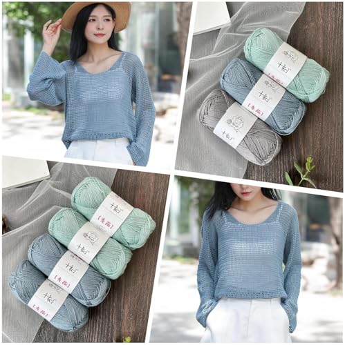 Linen Rayon Lyocell Blend Yarn, Superfine Fingering Weight (1), 150g/5.29oz (3 Strands, 50g/230yds per Strand)- 06 Blue Shadow - color: SM06-Blue Shadow