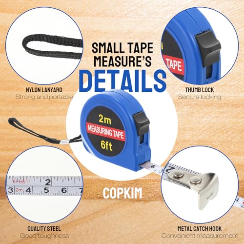 Copkim 50 Pcs 6 ft Mini Tape Measure Retractable Bulk,Blue - color: Blue