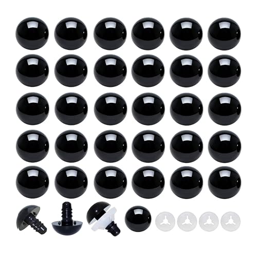 Thalinfayi 10mm Solid-Black Safety Eyes Craft Eyes for Amigurumi Crocheting | 100pcs Plastic Crochet Eyes and Washers for DIY Stuffed Plush Animals & Handmade Crafts ,Gloosy Smooth Surface, Even Color - size: 10mm