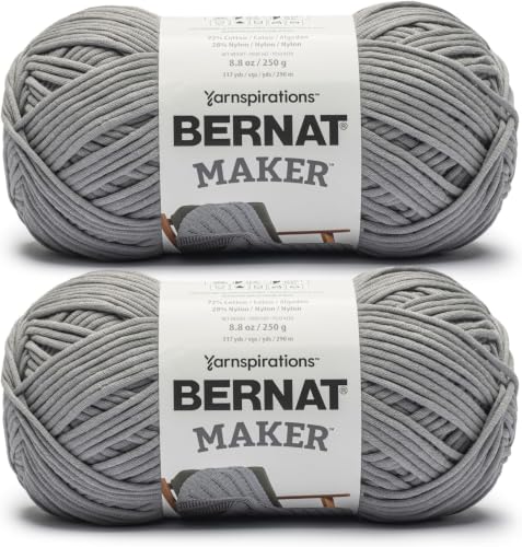 Bernat Maker Gray Yarn of 250g/8.8oz - 72% Cotton 28% Nylon - #5 Bulky - 290m/317Yards - for Knitting, Crochet and Amigurumi (Pack of 24) - color: Gray, size: 24 Pack