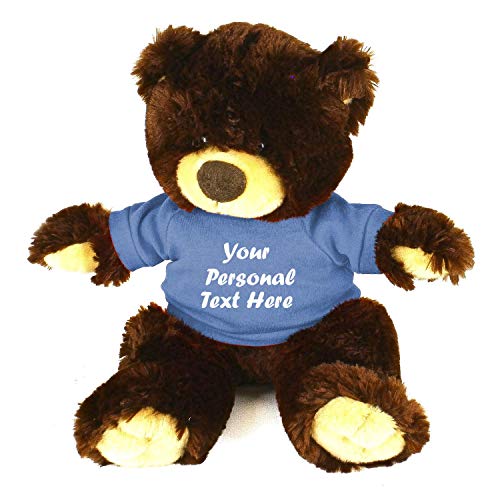Plushland Chocolate Noah Teddy Bear 12 Inch, Stuffed Animal Personalized Gift - Custom Text on Shirt - Great Present for Mothers Day, Valentine Day, Graduation Day, Birthday (New Powder Blue Shirt) - color: New Powder Blue Shirt