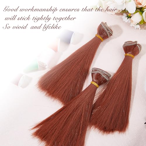 DICOSMETIC 5Pcs Doll Wig Doll Hair 15.5cm Straight Short Doll Hair High Temperature Fiber Doll Hair Wefts Doll Making Kits Doll Hair Extensions Brown Faux Hair Replacement for Doll Hair Crafts - color: Brown