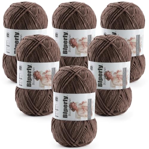 Skinny Chenille Yarn for Crocheting and Knitting, 6 Pack of 50g/158yds - 948yd Total, Soft Fluffy Yarn for Crochet Amigurum & Baby Blankets, Thin Chenille #2 Plush Crochet Yarn (6, Dark Brown) - color: Dark Brown