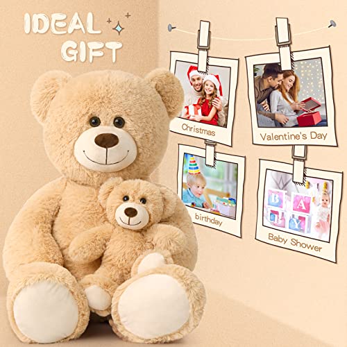 Tezituor Big Teddy Bear with Baby, 39 inch Large Mommy Teddy Bear with Baby, Giant Stuffed Bear for Kids, Girlfriend on Mother's Day, Valentine, Christmas, Baby Shower, Light Brown - color: Light Brown