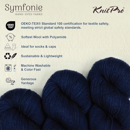 KnitPro Symfonie Fingering Weight Merino Wool Yarn 100g, Delhi Blue | 75% Extrafine Merino & 25% Polyamide, 438yds, OEKO-TEX Certified, Superwash, Colorfast, #1 Yarn Skein for Knitting & Crochet - color: Delhi Blue