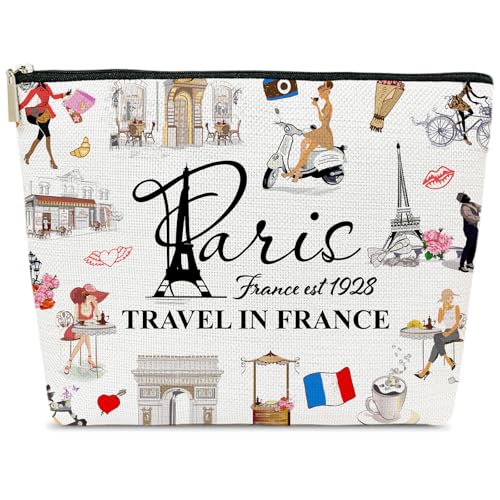 Paris Travel Gift Makeup Bag, City Themed Cosmetic Pouch for Women | Travel in France Essential, Paris Souvenirs Bag, Trip Favors for Traveller Lovers - color: multicolor0206