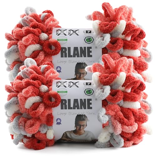 Loop Yarn for Finger Knitting Soft - Chunky Yarn for Hand Knitting - 2 Pack of 180 G/6.4 Oz - #7 Jumbo - 18 Yards - Chenille Blanket Yarn for Crocheting Blankets (2, Red - Gray - White) - color: Red - Gray - White