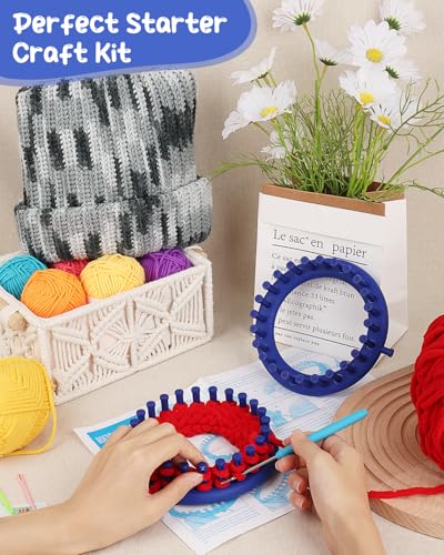 Aeelike 2 PCS Round Knitting Loom for Hat Socks DIY Crafts, 5.5inch | Round Knitting Loom Kit with Removable Pegs, Beginners Knitting Kit for Hats Socks Scarves DIY Crafts, Idel Gift - color: Blue-5.5inch, size: 2pcs