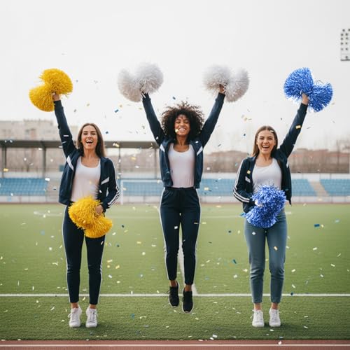 80PCS Pom Poms Cheerleading Sports Dance Spirit Plastic Cheer Pompoms with Handles Cheer Pom Poms Cheerleader Stuff for Cheering Squad Team Spirited Sports Game Dance Party - color: white