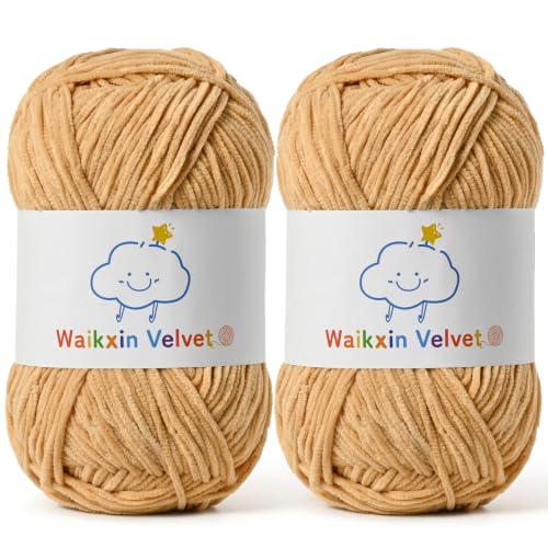 2 Pack Fluffy Chenille Yarn for Crocheting, Baby Yarn for Crocheting Soft, 100g/3.5oz Velvet Amigurumi Yarn, Fingering Weight Yarns for Crocheting Baby Blankets、DIY Craft.(2 Khaki) - color: [2 Khaki]