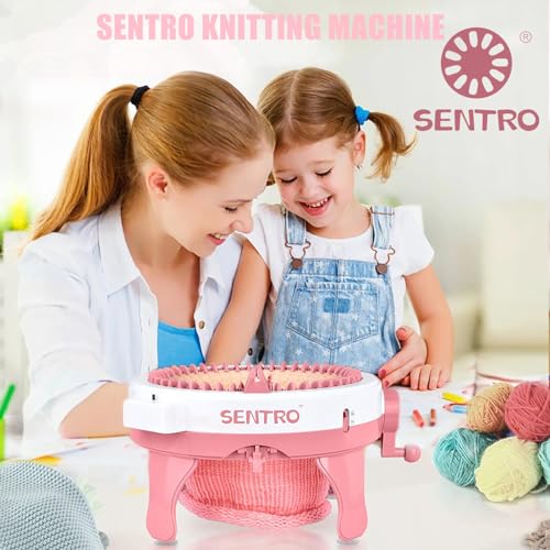 SENTRO Knitting Machine 48 Needles, Smart Circular Knitting Machine, Double Knitting Loom Machine for Adults Beginners,DIY Knitting Board Rotating Machine for Hat, Scarves, Socks - color: 48 Pink
