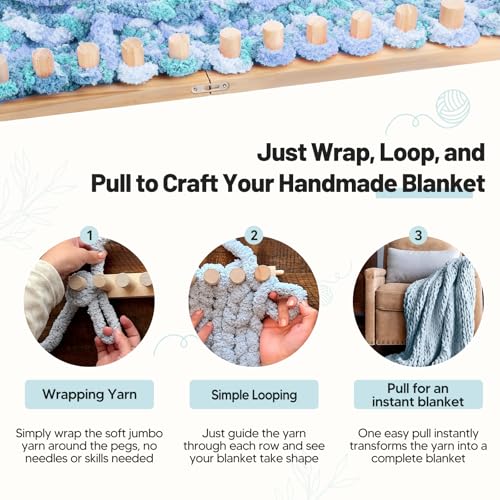 Badiman Wooden Knitting Loom Kit with Installation Tools, Adjustable DIY Crafting Home Decor Easy Assembly Reusable Wooden Peg Frame Beginner Friendly Gift, B - color: B Total Length 46" (Tools Needed)