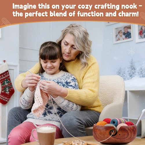 Weabetfu Extra Large Rosewood Yarn Bowl with Spiral Groove and Hole,8" x 3" | Handmade Wooden Knitting Bowls,Large Yarn Storage Organizer for Big Yarn Balls,Mother's Day and Christmas Gift - size: 8inch