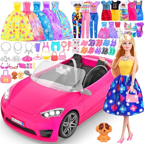 MINIFUN 91 Pcs Doll Convertible Car Set, Doll Clothes and Accessories | Doll Playset Dress up Toys for Girls Kids Toddlers, Gift Toys for Age 3 4 5 6 7 8 9 10 11 12 - style: MT029A