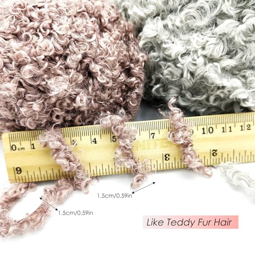 Teddy Fur Curly Yarn, 3 Skeins (150g/5.3oz Total, 15mm Thick), Chunky Faux Fur Eyelash Yarn, Super Soft Fluffy Yarn for Doll Hair Weaving, Crochet, Knitting, Amigurumi (Dusty Rose) - color: Dusty Rose