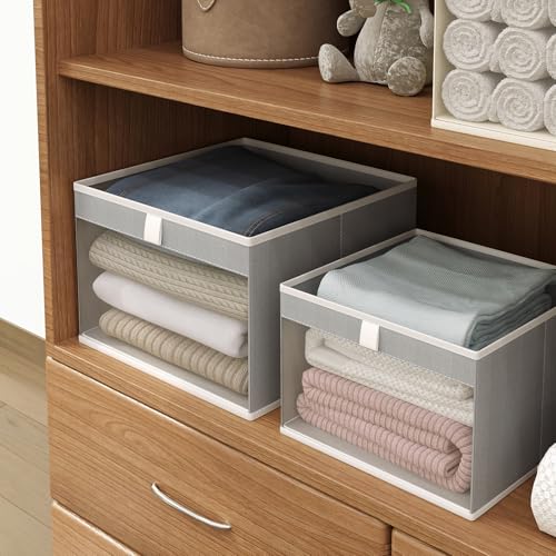Linen Closet Organizers and Storage, Closet Storage Bins Basket Organizer, Foldable Organization Baskets with Mesh Window for Clothes Towels and Toys, 14.5" x 14.5" x 10.25", Gray, 2 pack - color: Gray-2Pack, size: 14 ½"L x 14 ½"W x 10 ¼"H