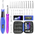 22 Size Crochet Hook Set with Light & Digital Counter, Ergonomic for Arthritic Hands, 2.0–14.0 mm Interchangeable Hooks, Rechargeable and Beginner-Friendly - size: 22 Crochet Hook