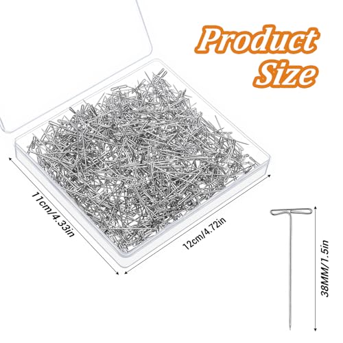500Pcs T Pins, 1.5 Inch Stainless Steel T-pins for Wigs | Long Straight Wig Pins T Shape Sewing Pin for Blocking Knitting Sewing Craft Quilting Wig Making