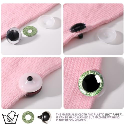 MUCUNNIA 16pcs 40mm 3D Glitter Plastic Safety Eyes for Amigurumi Trapezoid Craft Crochet Doll Eyes with Washers Stuffed Animal Eyes for DIY of Puppet, Bear Plush Animal Halloween Decorations(6 Colors) - size: 40mm