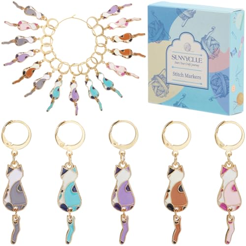 SUNNYCLUE 1 Box 21Pcs Cat Crochet Markers Cute Stitch Marker Bulk Enamel Kawaii Cats Alloy Gold Clasp Rings Knit Knitting Charms for Jewelry Making Charm Crafts Accessories Handmade Diy Supplies Women - style: Cat 3