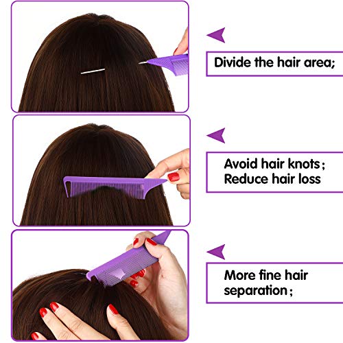 Patelai 30 Pcs Rat Tail Steel Combs Fine Tooth Bulk,Purple | Long Steel Pin Pintail Bulk for Salon Hair Stylists ,Hair Teasing Fine Tooth Comb for Women,Teasing Detangling Tools - color: Purple